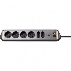 Estilo 6-voudige hoek-stopcontactstrip met hoogwaardig RVS-oppervlak voor keuken en kantoor (bureaustopcontact met 4x veiligheidscontactdozen, 2x Euro-stopcontacten, incl. USB-oplaadfunctie) TYPE F