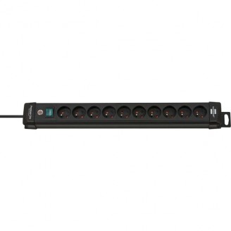 Premium-Line stekkerdoos 10-voudig zwart 3.00 m H05VV-F 3G1,5 TYPE E