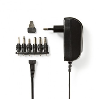 Universele AC-Stroomadapter | 18 W | 3 - 12 V DC | 1.80 m | 1.5 / 2.1 A | 6 plug(s) | Zwart