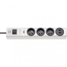 Stekkerdoos 3-voudig 2 m Wit - Frans / 2x USB TYPE E