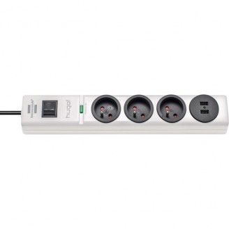 Stekkerdoos 3-voudig 2 m Wit - Frans / 2x USB TYPE E