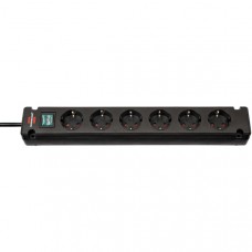 Bremounta Stekkerdoos 6-voudig Zwart 3,00 m H05VV-F 3G1.5 TYPE F
