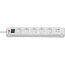 Bremounta stekkerdoos 5-voudig met 2 USB oplaadbussen wit 3,00 m H05VV-F 3G1.5 TYPE F