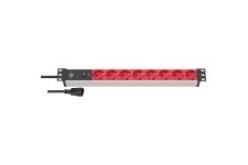Alu-Line 8-voudige 19" Stekkerdoos voor schakelkasten Randaarde Stekker 2.00 m Zwart/Rood C14