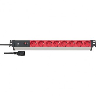 Alu-Line 8-voudige 19" Stekkerdoos voor schakelkasten Randaarde Stekker 2.00 m Zwart/Rood C14