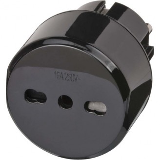 Reisstekker / reisadapter (reisstekkeradapter voor: Euro-stopcontact en ItaliÃ«-stekker) zwart