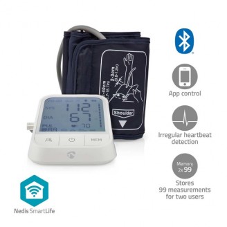 SmartLife Bloeddrukmeter | Arm | BluetoothÂ® | LCD-Scherm | 22 - 42 cm | Aanduiding van stil houden / Detectie van onregelmatige hartslag / Detectie voor het dragen van armband | Wit