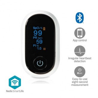SmartLife Pulse Oximeter | Bluetooth | OLED-Scherm | Anti-bewegingsinterferentie / Auditief alarm / Hoge precisie sensor / Perfusie-index / Polsslag / Zuurstofverzadiging (SpO2) | Wit