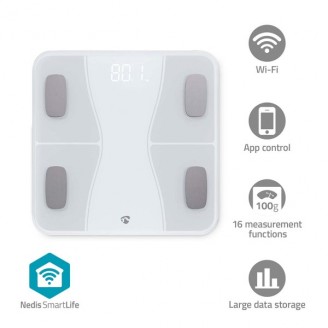 SmartLife Personenweegschaal | Bluetooth | BMI / BMR / Botten / Gewicht / Spieren / Vet / Water | 12 | Piekbelasting: 180 kg | AndroidT / IOS | ABS / Glas | Wit