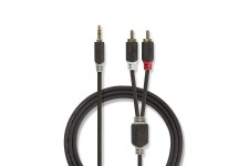 Stereo-Audiokabel | 3,5 mm Male | 2x RCA Male | Verguld | 1.00 m | Rond | Antraciet | Doos