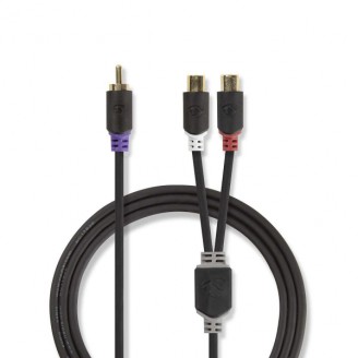 Subwoofer-Kabel | RCA Male | 2x RCA Female | Verguld | 0.20 m | Rond | 4.0 mm | Antraciet | Doos