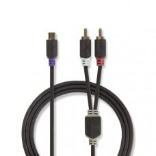 Stereo-Audiokabel | 2x RCA Male | RCA Female | Verguld | 0.20 m | Rond | Antraciet | Doos