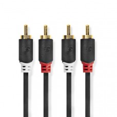 Stereo-Audiokabel | 2x RCA Male | 2x RCA Male | Verguld | 0.50 m | Rond | Antraciet | Doos