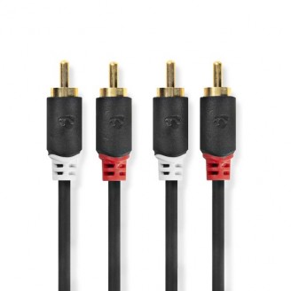 Stereo-Audiokabel | 2x RCA Male | 2x RCA Male | Verguld | 0.50 m | Rond | Antraciet | Doos