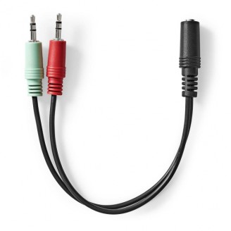 Stereo-Audiokabel | 3,5 mm Female | 2x 3,5 mm Male | Vernikkeld | 0.20 m | Rond | Zwart | Doos
