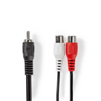 Subwoofer-Kabel | RCA Male | 2x RCA Female | Vernikkeld | 0.20 m | Rond | 5.0 x 2.5 mm | Zwart | Doos