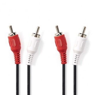 Stereo-Audiokabel | 2x RCA Male | 2x RCA Male | Vernikkeld | 2.00 m | Rond | Zwart | Doos