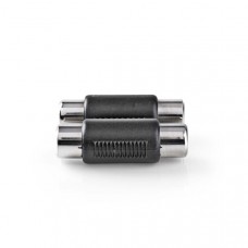 Stereo-Audioadapter | 2x RCA Female | 2x RCA Female | Vernikkeld | Recht | ABS | Zwart | 1 Stuks | Doos