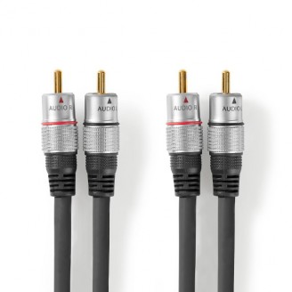 Stereo-Audiokabel | 2x RCA Male | 2x RCA Male | Verguld | 2.50 m | Rond | Antraciet | Doos