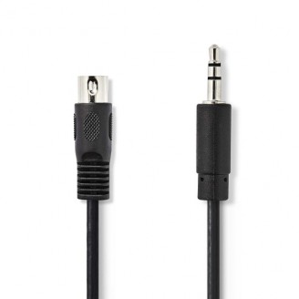 DIN-Audiokabel | DIN 5-Pins Male | 3,5 mm Male | Vernikkeld | 2.00 m | Rond | PVC | Zwart | Label