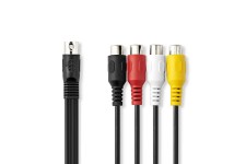 DIN-Audiokabel | DIN 5-Pins Male | 4x RCA Female | Vernikkeld | 0.20 m | Rond | PVC | Zwart | Label