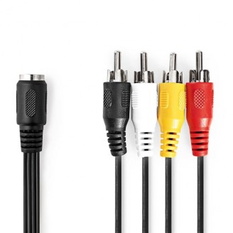 DIN-Audiokabel | DIN 5-Pins Female | 4x RCA Male | Vernikkeld | 0.20 m | Rond | PVC | Zwart | Label