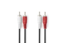 Stereo-Audiokabel | 2x RCA Male | 2x RCA Male | Vernikkeld | 5.00 m | Rond | Zwart | Label