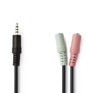 Stereo-Audiokabel | 3,5 mm Male | 2x 3,5 mm Female | Vernikkeld | 0.20 m | Rond | Zwart | Envelop