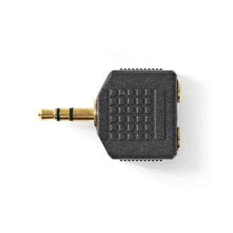 Stereo-Audioadapter | 3,5 mm Male | 2x 3,5 mm Female | Verguld | Recht | ABS | Zwart | 10 Stuks | Polybag