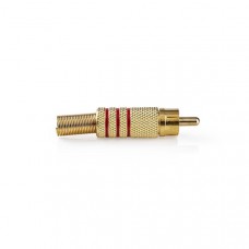 RCA-Connector | Recht | Male | Verguld | Soldeer | Diameter kabelinvoer: 7.0 mm | Metaal | Rood | 10 Stuks | Envelop