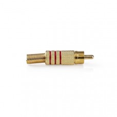 RCA-Connector | Recht | Male | Verguld | Soldeer | Diameter kabelinvoer: 7.0 mm | Metaal | Rood | 10 Stuks | Envelop