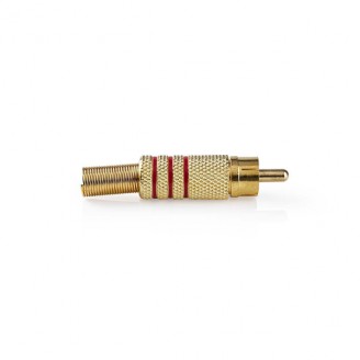 RCA-Connector | Recht | Male | Verguld | Soldeer | Diameter kabelinvoer: 7.0 mm | Metaal | Rood | 10 Stuks | Envelop