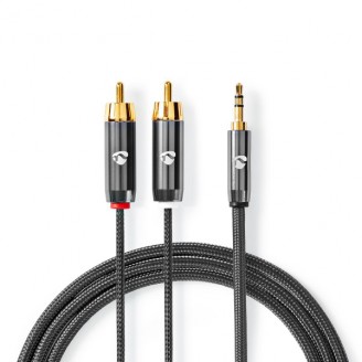 Stereo-Audiokabel | 3,5 mm Male | 2x RCA Male | Verguld | 1.00 m | Rond | Grijs / Gun Metal Grijs | Cover Window Box