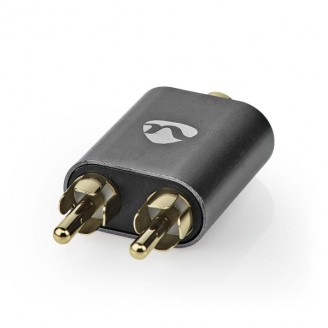 Stereo-Audioadapter | 2x RCA Male | 3,5 mm Female | Verguld | Recht | Aluminium | Gun Metal Grijs | 1 Stuks | Cover Window Box