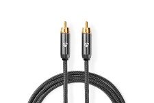 Subwoofer-Kabel | RCA Male | RCA Male | Verguld | 5.00 m | Rond | 4.5 mm | Antraciet / Gun Metal Grijs | Cover Box