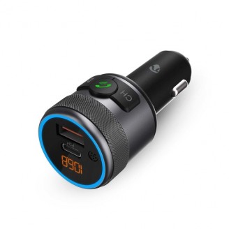 FM-Audiotransmitter voor Auto | Gefixeerd | Handsfree bellen | 1 " | Amber-Scherm | Bluetooth | PD 18 W / PD 24 W | Snelladen | Bass boost | Google Assistant / Siri | Zwart