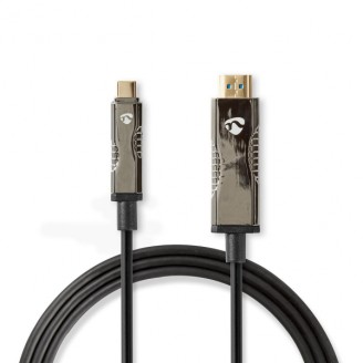 Actieve Optische USB-Kabel | USB-CT Male | HDMIT Connector | 18 Gbps | 10.0 m | Rond | PVC | Zwart | Gift Box