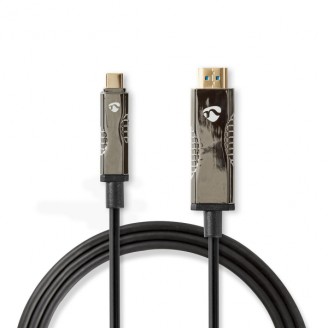Actieve Optische USB-Kabel | USB-CT Male | HDMI Connector | 18 Gbps | 20.0 m | Rond | PVC | Zwart | Gift Box