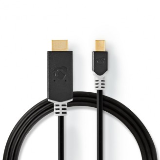 Mini DisplayPort-Kabel | DisplayPort 1.4 | Mini-DisplayPort Male | HDMIT Connector | 48 Gbps | Verguld | 2.00 m | Rond | PVC | Antraciet | Polybag