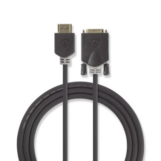 HDMI Kabel | HDMI Connector | DVI-D 24+1-Pins Male | 1080p | Verguld | 2.00 m | Recht | PVC | Antraciet | Window Box met Euro Lock