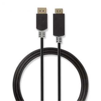 DisplayPort-Kabel | DisplayPort Male | HDMIT Connector | 4K@30Hz | Verguld | 2.00 m | Rond | PVC | Antraciet | Doos