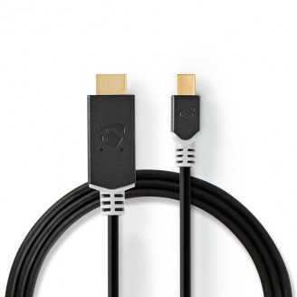 Mini DisplayPort-Kabel | DisplayPort 1.4 | Mini-DisplayPort Male | HDMI Connector | 48 Gbps | Verguld | 2.00 m | Rond | PVC | Antraciet | Window Box