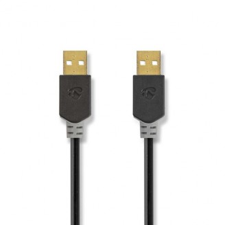 USB-Kabel | USB 2.0 | USB-A Male | USB-A Male | 480 Mbps | Verguld | 2.00 m | Rond | PVC | Antraciet | Doos