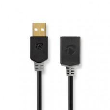 USB-Kabel | USB 2.0 | USB-A Male | USB-A Female | 480 Mbps | Verguld | 2.00 m | Rond | PVC | Antraciet | Doos