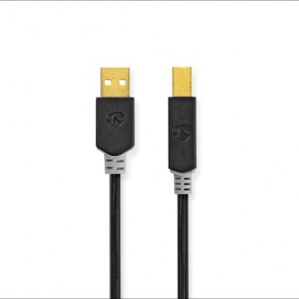 USB-Kabel | USB 2.0 | USB-A Male | USB-B Male | 480 Mbps | Verguld | 2.00 m | Rond | PVC | Antraciet | Doos