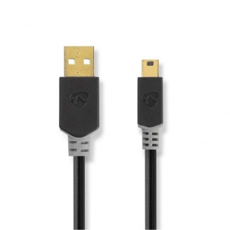 USB-Kabel | USB 2.0 | USB-A Male | USB Mini-B 5-Pins Male | 480 Mbps | Verguld | 2.00 m | Rond | PVC | Antraciet | Window Box