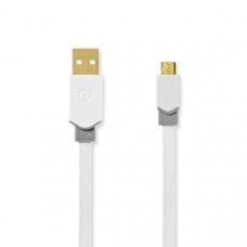 USB-Kabel | USB 2.0 | USB-A Male | USB Micro-B Male | 480 Mbps | Verguld | 1.00 m | Plat | PVC | Wit | Window Box