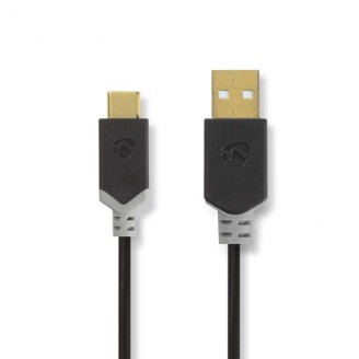 USB-Kabel | USB 2.0 | USB-A Male | USB-CT Male | 60 W | 480 Mbps | Verguld | 1.00 m | Rond | PVC | Antraciet | Window Box