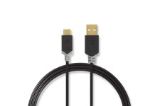 USB-Kabel | USB 2.0 | USB-A Male | USB-CT Male | 60 W | 480 Mbps | Verguld | 2.00 m | Rond | PVC | Antraciet | Doos