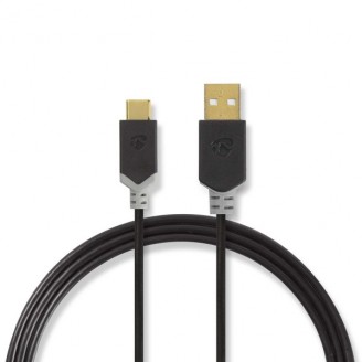 USB-Kabel | USB 2.0 | USB-A Male | USB-CT Male | 60 W | 480 Mbps | Verguld | 2.00 m | Rond | PVC | Antraciet | Doos